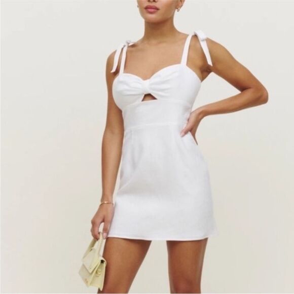 Reformation Pearson Linen Mini Dress White NWT - Picture 1 of 3